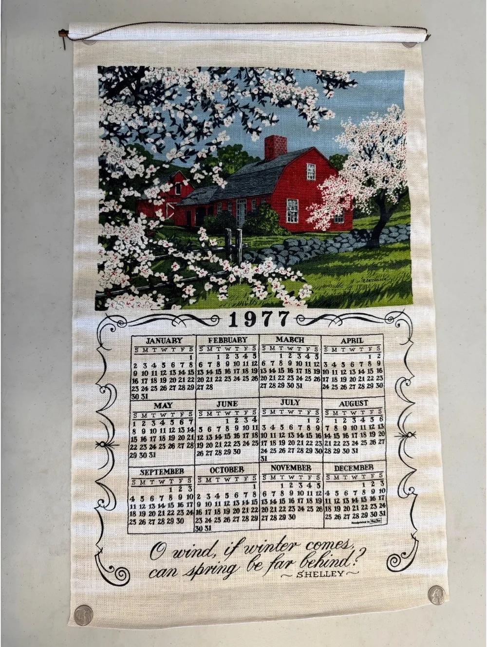 Vintage 1970s Hallmark Fabric Calendars - Set of 10